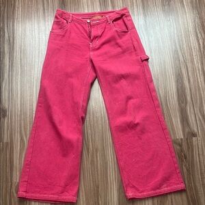 Bright Pink Wide-Leg Jeans